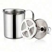 400毫升不锈钢手持式双层网状奶泡器，适用于咖啡、卡布奇诺、牛奶等，可制作奶泡，厨房配件 - 銀色 - 查看 6