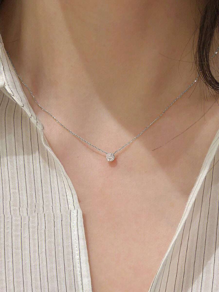 1pc Women's Necklace, Stainless Steel Cubic Zirconia Pendant Necklace, Versatile Daily Wear & Gift Accessory - Silver - View 1
