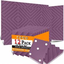 TOUO吸音海绵 6-48片装 高密度吸音墙板 菱形槽海绵 音乐工作室声学处理 - Diamond groove - 查看 24