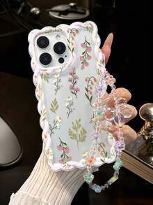 花卉彩绘编织波浪边可拆卸手链简约防震加厚手机保护壳，印花设计，兼容 17/17 Pro/17 Pro Max、16 XR/7/8、15 Pro Max、12 Pro Max、13 Pro Max、14 Pro Max、13、14、11、12、P14、P11、P12、XS、XR、7/8、P、7/8 GES2 手机壳 - 彩色 - 查看 4