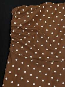 Women's Polka Dot Pattern Double-Layer Mesh Bodycon Straight Skirt, Fitted Beach Vacation Dress, Spring/Summer - Brown - View 7