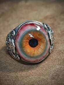 1pc Exaggerated Vein Eye Ring, Vintage Totem 3D Eyeball Adjustable Finger Ring, Street Style Curtain Eye Ring - Eyeball Ring - View 2