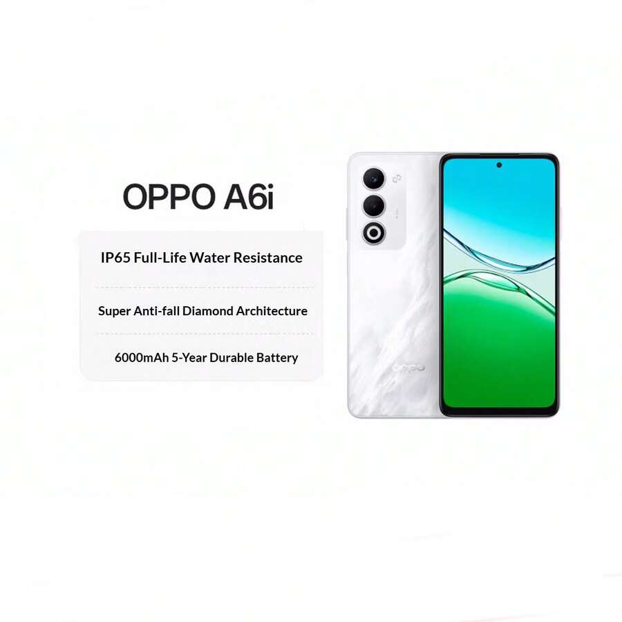 OPPO A6i 6GB+128GB/8GB+128GB/8GB+256GB 云雾白/午夜黑，IP65级防水，超耐用钻石型结构，6000mAh长续航电池，5G智能手机，USB Type-C接口 - 多色 - 查看 1