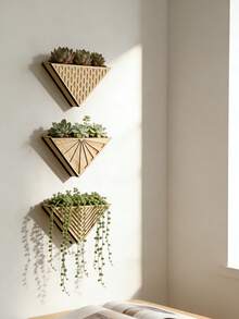 1/2 Peças Suporte de Parede de Madeira Geométrico Triangular Estilo Boêmio, Suporte de Planta Suculenta de Madeira Estilo Fazenda Moderna, Fácil de Instalar, Adequado para Todas as Estações, Suporte de Flor Minimalista Montado na Parede, Decoração Artística para Casa - Aplicável para Entrada, Corredor, Banheiro, Sala de Estar, Sala de Jantar, Espaço Estreito, Varanda, Decoração de Parede de Apartamento, Exibição de Plantas, Armazenamento Montado na Parede e Decoração Doméstica Economizadora de Espaço - Cor/estilo aleatório - Visão 3