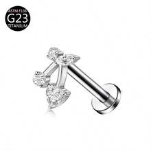 1 pieza Pendiente de titanio G23 con rosca interna, Pendiente, Cartílago, Trago, Hélice, Aro, Joyería corporal con decoración de diamante, 16G - Plateado - Ver 15