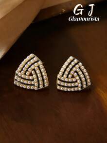 1对奢华时尚几何三角形耳钉耳环，优雅百搭，适合日常及节日佩戴，女士款 - 三角形 - 查看 1