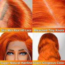 13x4 Wavy Texture Mixed Hair Density 200% 26 Inch High Definition Human Hair Lace Front Wig For Women With Baby Hair #350 Ginger Orange - S350 - View 5