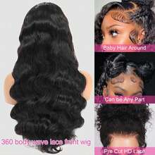 ZHENDEFA Body Wave Invisi Strap 360 Lace Front Wigs Human Hair Pre Pleched 200% Densted Strikes 360 HD Transparent Lace Front Wigs With Drawstring Brazilian Virgin Human Hair Glueless Wig For Women #1B Natural Black - SNatural - 查看 5