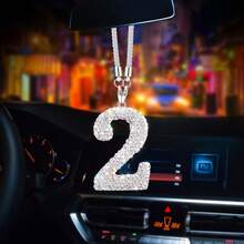 1pc Stainless Steel Shiny Lucky Number Pendant, Adjustable Chain Car Decor, Single Digit Charm Pendant, Unisex Car Accessory - Numbers 0-9 - Silver - View 7