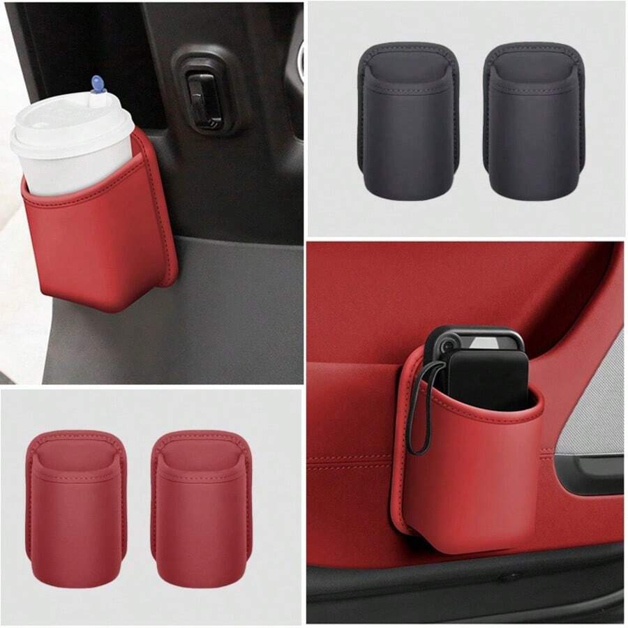 Giá đỡ cốc và điện thoại bằng da PU gắn cửa xe hơi, hộp đựng đồ, giá đỡ cốc ghế sau, phụ kiện sắp xếp nội thất xe gọn gàng, phù hợp với mọi loại xe (Sedan, SUV, xe tải, xe van) - Dễ dàng lắp đặt, giá đỡ đựng đồ nội thất xe hơi, phụ kiện cửa xe