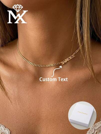 Personalized Custom Name Necklace For Women Pendant Chain Birthday Jewelry Gifts Sideways Name Choker