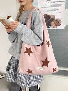 星形印花手提包，少女粉色单肩包，休闲大容量腋下包 - 粉色 - 查看 3