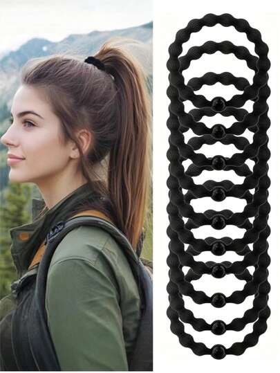 5pcs Sports Elastic Hair Ties, Black, High Elasticity, Durable, Minimalist Design, Gentle On Hair, Suitable For High Ponytail