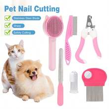 7 Peças Kit de Higiene para Animais de Estimação, Cortador e Lixa de Unhas para Animais de Estimação, Pente para Pulgas, Escova Desembaraçadora para Animais de Estimação, Escova de Dentes de Silicone - Visão 1