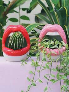 1 chậu trồng cây hình môi đỏ độc đáo - Chậu trồng cây mọng nước/xương rồng nghệ thuật và sáng tạo có ngăn chứa đồ, nhẹ, thích hợp trang trí trong nhà/ngoài trời, quà tặng tân gia hoàn hảo. - nhiều màu - Xem 3