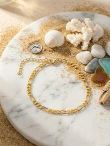 CHOSHILAR 1条简约素面链条脚链，可调节波西米亚海滩风脚链，适合女性日常佩戴及各种场合，是母亲节、感恩节、情人节的绝佳礼物。 - 金色2 - 查看 5