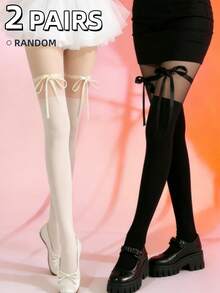 2 Pairs Y2K Style Thigh High Butterfly Sheer Stockings, Gothic Knee-High Socks, Stretchy Nylon Blend Fashion Decorative Tights Suitable For Party, Cosplay, Stage Performance - Multicolor - View 3
