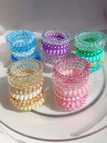 30pcs/6pcs Women's Jelly Color Spiral Hair Ties, High Elasticity Hair Ties For Bun, Sweet Girl Hair Ties, Fresh Style Ponytail Ties, Versatile, Elegant, Simple, Solid Color Hair Ties, Suitable For Daily Wear, Casual, Commuting, Vacation, Hairstyle Design, Ponytail, Bun Elastics Rubber Bands - Multicolor - View 4