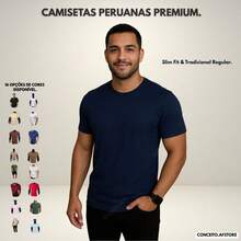 Premium Basic T-Shirts Made Of Peruvian Fabric With Smooth Elastane, Slim Fit And Traditional Design. - 藏蓝色 - 查看 11