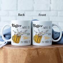 11oz "Beer Too Early" Funny Print Coffee Mug, Novelty Breakfast Cup Printed Ceramic Coffee Mug With Comfortable Handle, Thermal Insulated, Personalised Mug, Iced Coffee Cup, Coffee Travel Mug, Perfect Mother's Day & Birthday Gift For Mom, Valentine Gifts For Him & For Women, Funny Teacher Gifts, Ideal For Home, Kitchen, Living Room & Back To School Use - Red - View 2