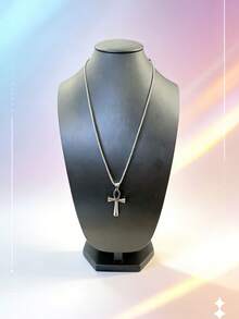 1件 H形项链，配幸运十字吊坠，时尚首饰 - 銀色 - 查看 3