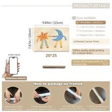 1幅带框帆布墙画，星月主题，儿童房装饰画，梦幻插画，游戏室装饰，女孩房墙画，男孩房墙画，婴儿用品，儿童房装饰海报，适用于儿童房、游戏室、托儿所装饰，防水 - 彩色 - 查看 9