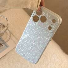 透明粉色花朵17 ProMax手机壳，柔软花卉图案保护套，兼容 16/14/15/13，创意、几何、简约、清新、小众、ins风 - 海霧藍 - 查看 10