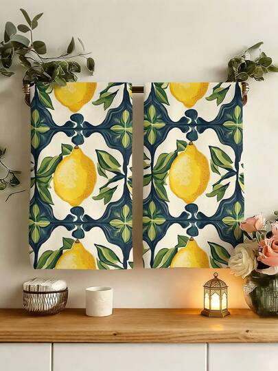 2pcs/4pcs Lemon Pattern Kitchen Decorative Towels, Bathroom Hand Towels, Dish Cloths, Spring/Summer Pastoral Style 40*60cm/15.75*23.62inch, Kitchen Dining Table Decor, Super Soft Microfiber Material, Quick Dry, Absorbent, Non-Shedding, Suitable For Indoor/Outdoor Party, Home Decor, Wedding/Holiday Gifts