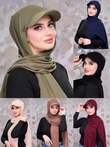 1pc Summer Baseball Cap With Scarf, Chiffon Cap Scarf Combo, Lightweight Breathable Versatile Sun Protection Hat, Suitable For Summer Religious Gatherings, Fashionable Middle Eastern Style - Multicolor - View 2