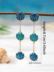1 paire de boucles d'oreilles pendantes en coquillage émaillé pour femmes - boucles d'oreilles à 3 couches de coquillage - bijoux d'été pour la plage - Multicolore - Voir 3
