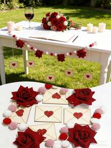 1 Stück künstliche Rose Herz Umschlag Fahne Hängedekoration, romantische Hochzeitssaison Dekoration, Liebesbrief Fahne, Garnknäuel Anhänger, elegante Heimdekoration, Kamin Hintergrund Hängedekoration, Hochzeit Verlobungsfeier Dekoration, süße Paar Zimmer Präsentation, Foto Hintergrund Dekoration - Verschiedenfarbig - Übersicht 7