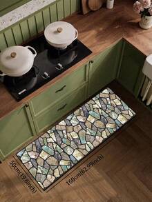 1pc Silica Gel Kitchen Mat, Asymmetrical Beige, Gray, Mint Green Pebble Pattern Design, Natural Rustic Style, Surface Fabric, Middle Sponge Absorbent, Bottom Rubber Non-Slip, Easy To Clean Kitchen Rug - Multicolor - View 9