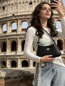 Original Design Crescent Moon Bag, New Summer Arrival, Niche High-End Underarm/Shoulder Handbag - Black - View 3