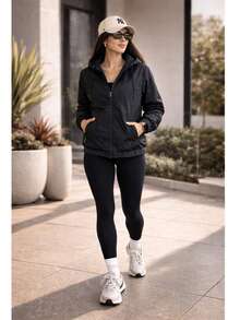 Women's Windbreaker Jacket Waterproof Lined Casual Fabric Zipper Evening Airport Clothes Travel Autumn Winter - 黑色 - 查看 5