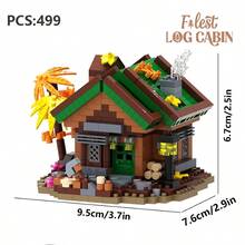 Retro Forest Cabin Set, Building Block Ornament, DIY Building Block Assembly, Building Block Toy, Stress-Relief Building Blocks, Suitable As A Desk Ornament, Easter Gift, Birthday Gift. - Multicolor - View 8