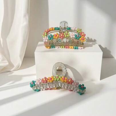 1pc Floral Print Boho Cute Street Style ABS Plastic Flower Hair Claw, Large Size, New Arrival, All Season Summer Hair Accessories Beach Claw Clips Vacay Hair Clips