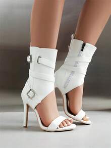 欧美性感高跟凉鞋，女士细高跟露趾夏季靴 - 白色 - 查看 2