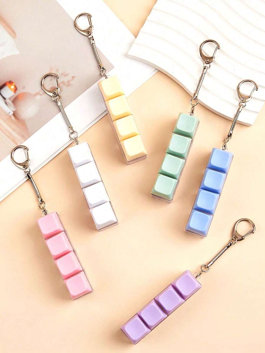 Minimalist Multi-Color Keyboard Decompression Toy, 4-Key Keyboard Magic Cube, Stress Relief, Keychain, Car Key Chain, Bag Pendant, Keychain Accessory, Keyboard Key Design Fidget Toy, Finger Pressure Key Ring, Calming Keychain, Birthday/Party/Holiday Gift For Men & Women, Travel Essentials, Home Supplies, Back To School Supplies