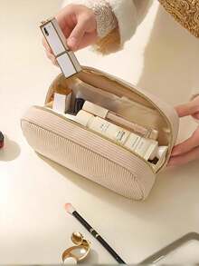 3 Pieceshigh-Quality Corduroy Storage Bag, Portable Cosmetic Bag, Large-Capacity Zippered Storage Bag, Travel Cosmetic Storage Accessory, Women's Clutch, Holiday Organizer Bag, Vacation Essential, Holiday Gift. - Multicolor - View 6