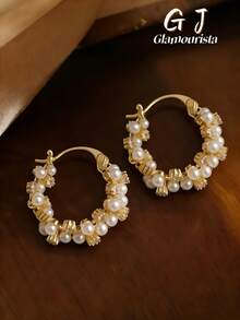 1 par de pendientes geométricos de lujo, moda, elegantes y versátiles con rhinestones, adecuados para uso diario y festivales de mujeres - geometría - Ver 2