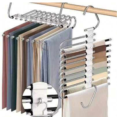 1pc Space-Saving Pant Hanger, Non-Slip Stainless Steel Multi-Function Pant Rack, Multifunctional Pant Hanger Stainless Steel Wardrobe Storage Rack, Pants, Jeans, Scarf Hooks, Magic Casual Pants Jeans Hanger, Versatile High-Quality Metal Wardrobe Storage Rack, Suitable For Leggings
