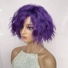 Peluca sintética de alta calidad de 10 pulgadas con rizo para mujeres, color degradado de morado a azul y negro, extensión de cabello resistente al calor de moda para uso diario y cosplay - Multicolor - Ver 9