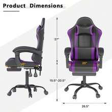 Gaming Chair With Headrest And Lumbar Support, Ergonomic High Back Office Chair, Racing Style Executive Computer Desk Chair, Leather Adjustable Swivel Task Chair For Home Office (White) - Purple - View 3