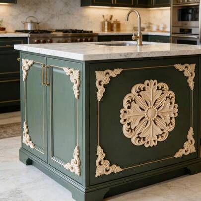 5pcs Unfinished Wooden Carved Inlaid Crafts, Decorative Floral Appliques, Suitable For Cabinet, Door, Furniture, Wall, Entryway, Office Decor, Holiday Decoration, DIY