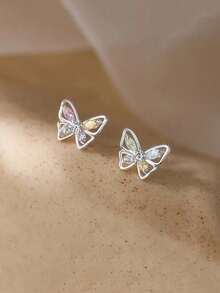 精致蝴蝶造型银色简约风格女士耳环 - 彩色 - 查看 8