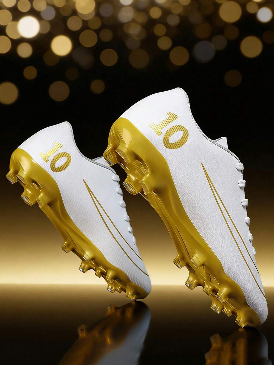 All-Season Competitive Sports Football Shoes, Campus Style Football Boots For Teenagers And Students, Football Training Shoes, Football Match Cleats, Long Studs Anti-Slip (Asymmetrical Camouflage Pattern On Upper) - White - View 1