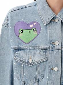 RHUAGYP 1pc Cute Frog Heart Shaped Embroidered Cloth Patch, Iron-On / Sew-On Decoration For Clothing, Bags, DIY - Multicolor - View 4