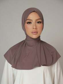 1件装女士中东阿拉伯迪拜土耳其穆斯林纯色经典简约休闲优雅低调莫代尔丝绸柔软透气舒适长帽檐二合一围巾头巾针织头巾，适合日常生活、节日、聚会、礼拜等场合。 - Botton Instant Hijab - 查看 8