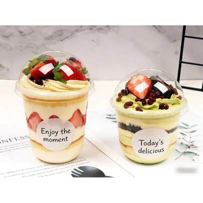 Thick Transparent Mousse Cake Cups, Fruit Cream Cups, Dessert Hug Cups, Commercial & Household Baking Packaging Cups, With Lids, Suitable For Milk Tea Shops, Coffee Shops, Tiramisu, Soy Milk, Trifle, Large Capacity Cold Drink Cups