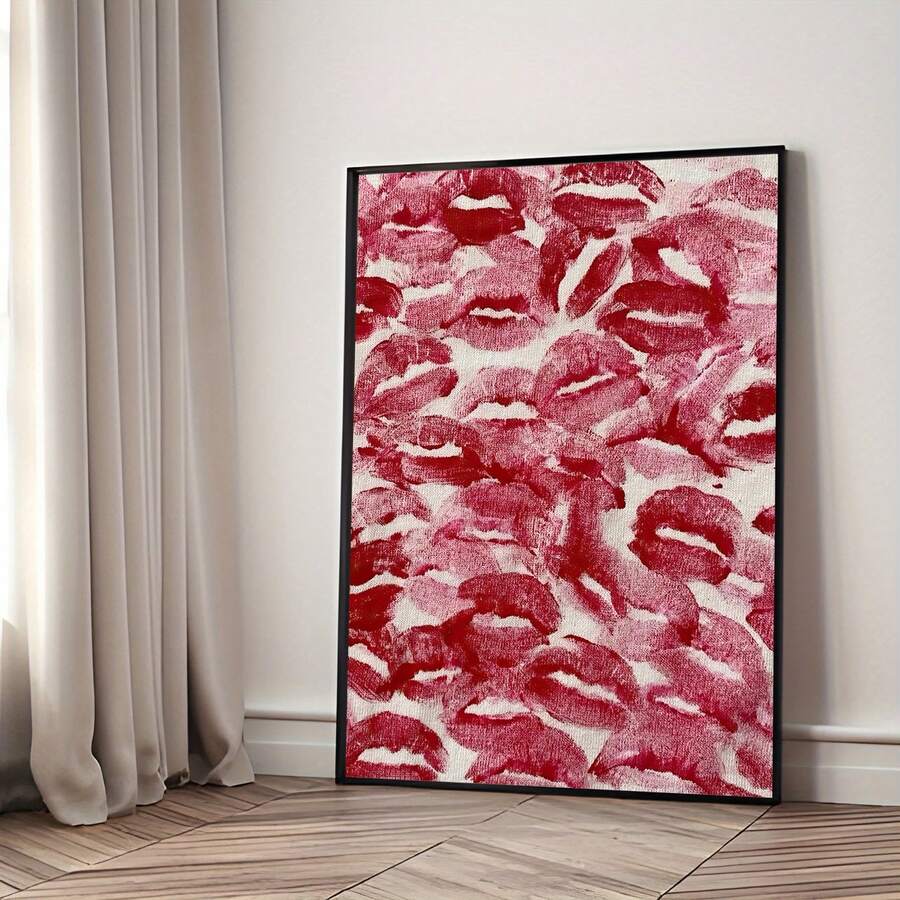 1 Peça Pôster em Tela Beijo de Cereja - Arte Moderna em Tinta, Imagem de Casal se Beijando Sem Moldura, Adequada para Decoração de Quarto, Sala de Estar - Presente Perfeito para Páscoa, Dia das Mães, Dia dos Pais - Decoração de Verão e Outono - Quadros para Decoração de Sala de Estar, Pôsteres, Decoração de Parede Sem Moldura